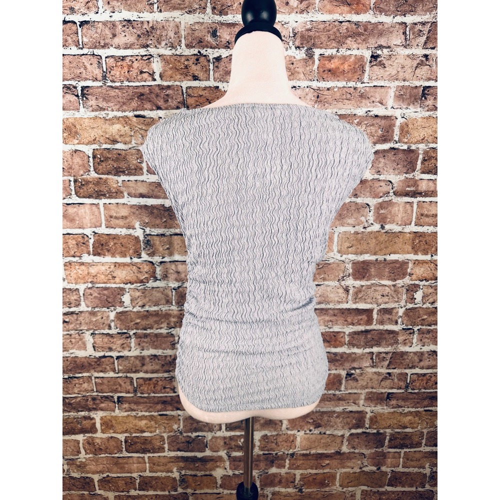 H&M Womens Light Grey Textured Crinkle Cap Sleeve Ruched Top Size S New NWT - Picture 7 of 11